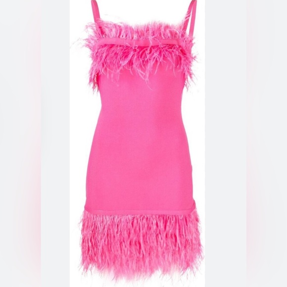 STAUD ETTA PINK WITH FEATHER TRIM
